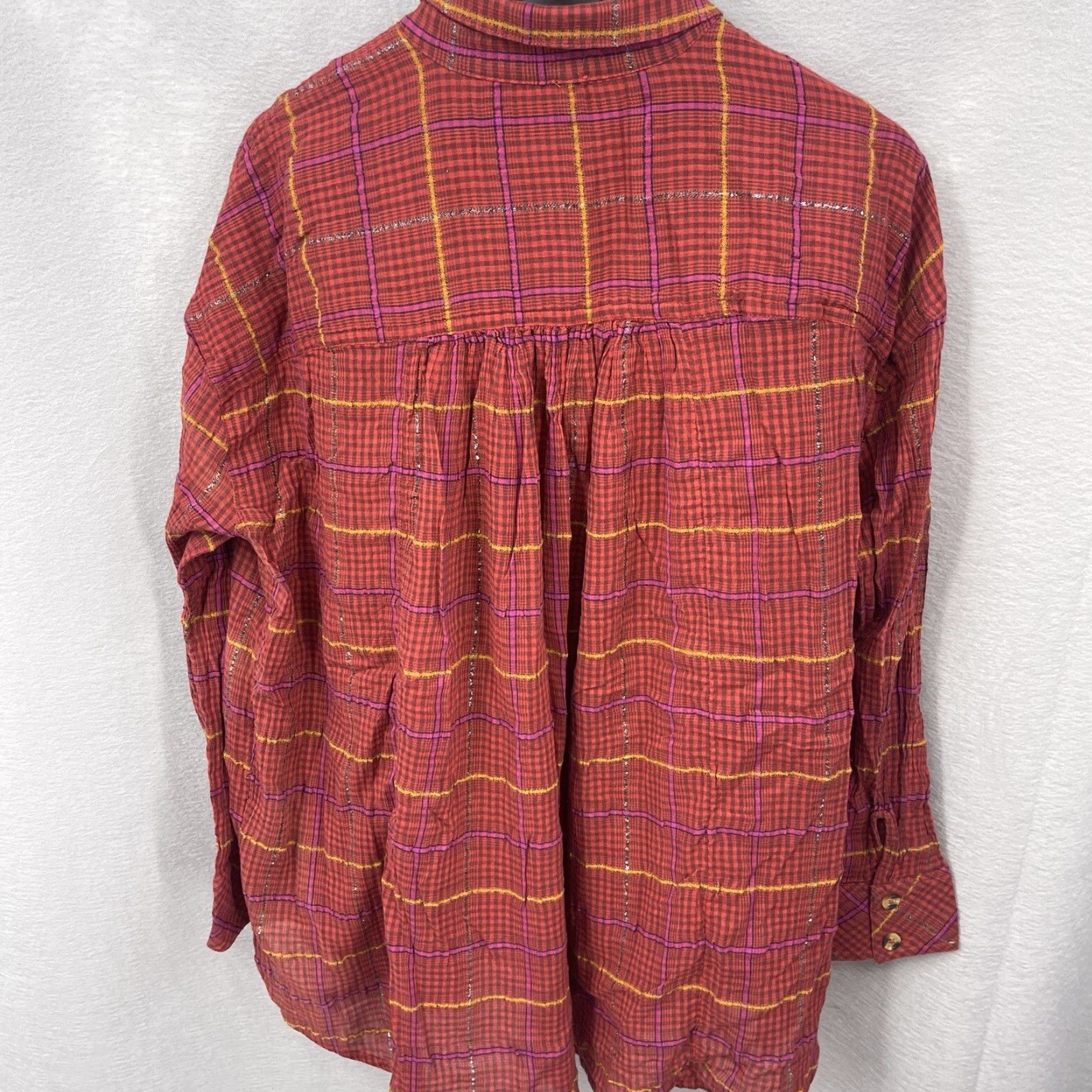 Free People Free People Shirt Womens M Plaid Oversized Button-Up x Bohemian Grunge Casual Fall Winter Spring Summer Red Size M / US 6-8 / IT 42-44 - 6 Thumbnail