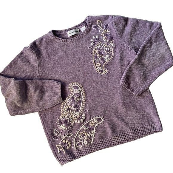 Vintage Vintage Pastel Lilac Paisley Embroidered Grandmacore Sweater Size S / US 4 / IT 40 - 1 Thumbnail