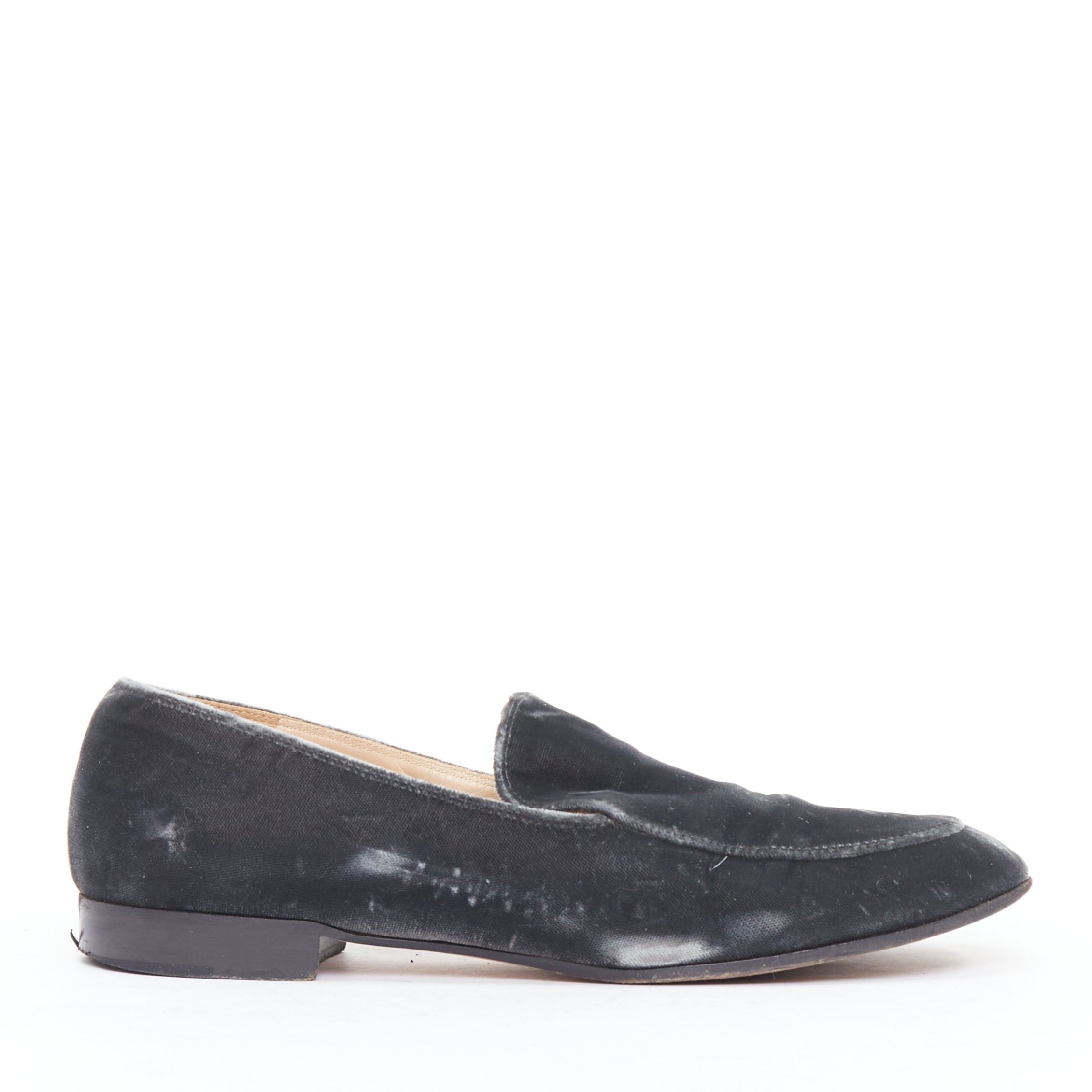 Gianvito Rossi GIANVITO ROSSI grey velvet topstitched minimal slip on loafers EU38 Size US 8 / IT 38 - 1 Thumbnail