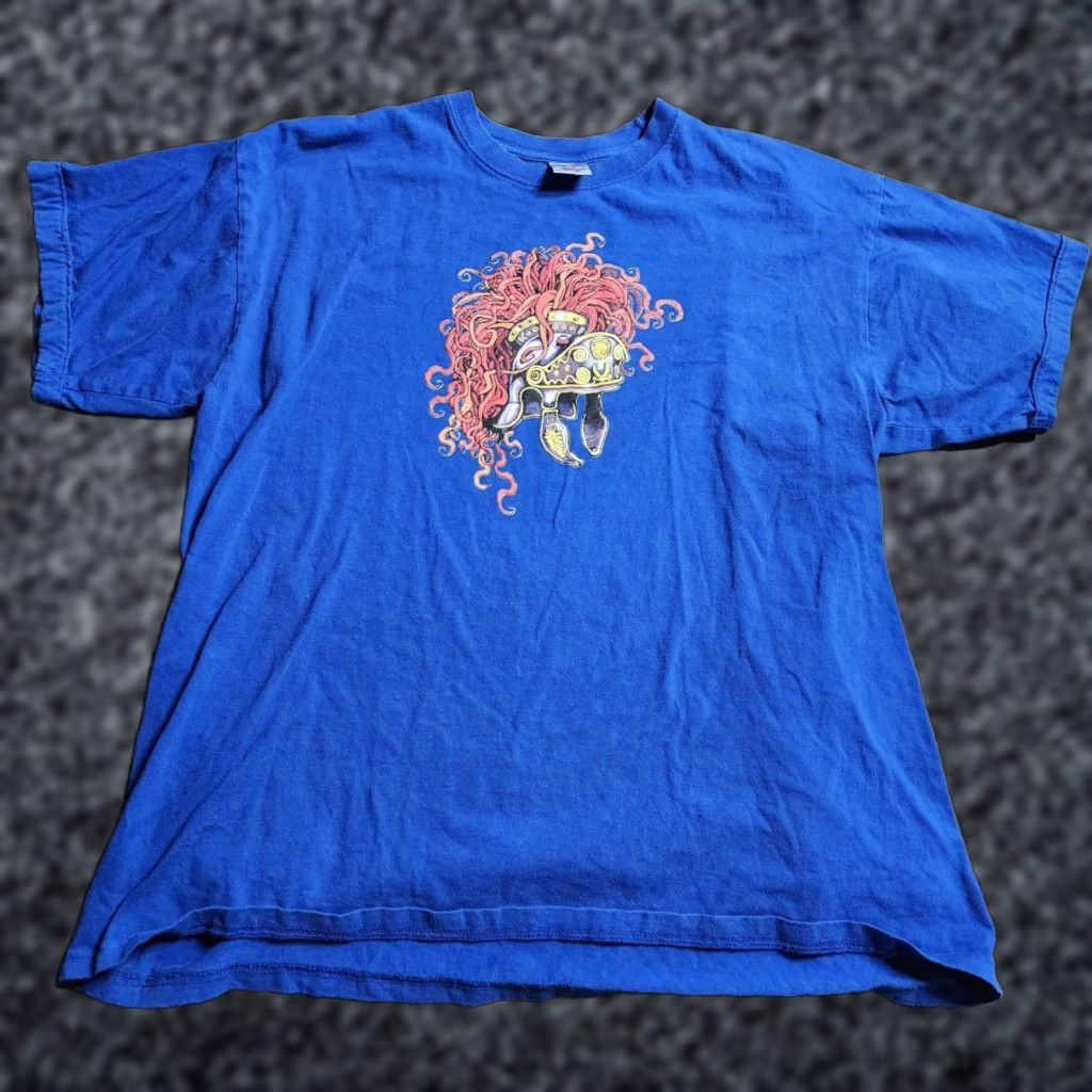 Jerzees VINTAGE Mens XL Roman Helmet Hair T Shirt Distressed Renaissance Medieval Blue 1990s Graphic Tee Men Size US XL / EU 56 / 4 - 1 Thumbnail