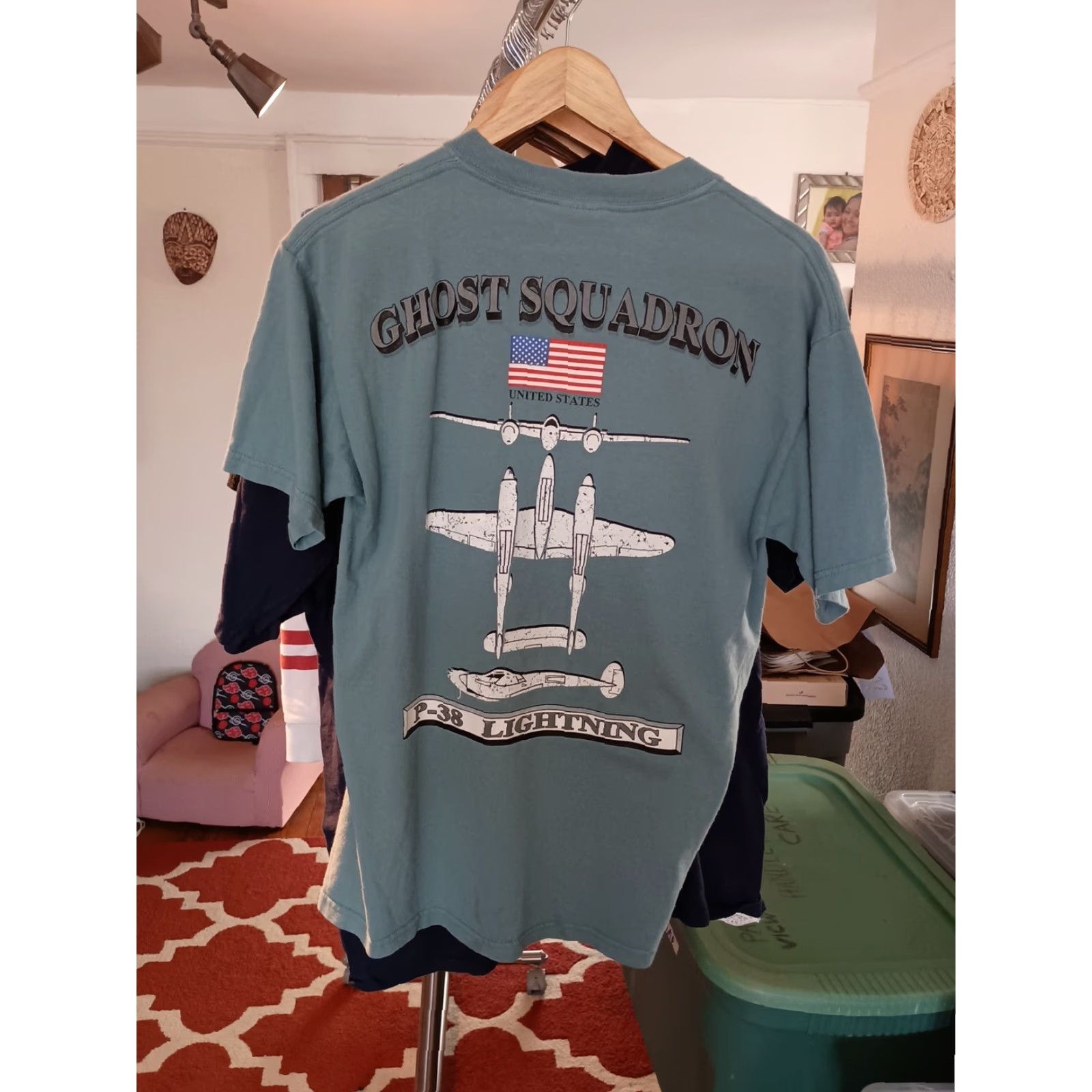Gildan VINTAGE Ghost Squadron USA P38 Lightning Air Force T-shirt Military Men M Blue Size US M / EU 48-50 / 2 - 3 Thumbnail