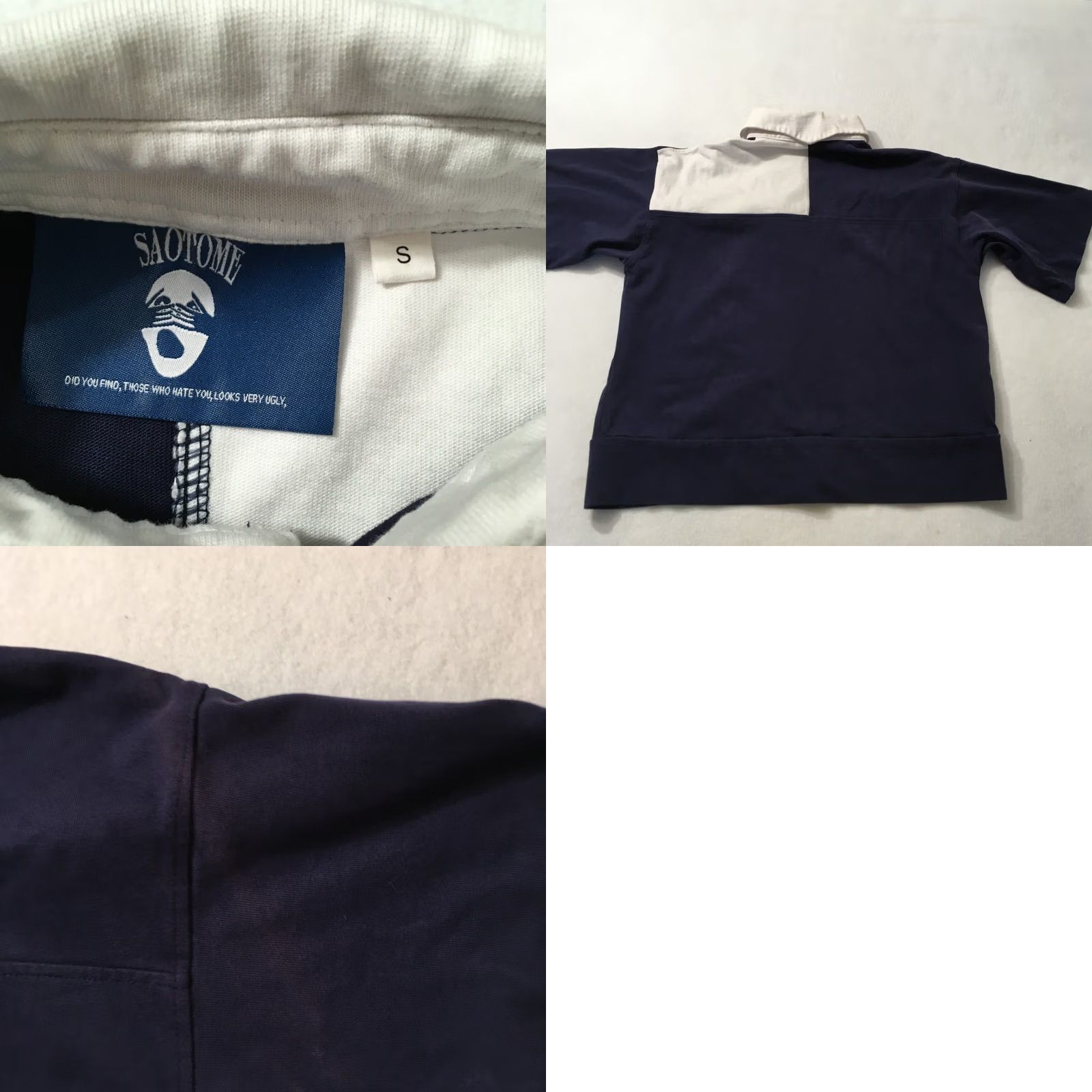 Vintage SAOTOME Rugby Polo Shirt - Navy Blue White BLOCK - Sz SMALL - Cotton Pocket Logo - Button-Closed Collared Shirt - Men’s Rugby Polo Size US S / EU 44-46 / 1 - 8 Thumbnail