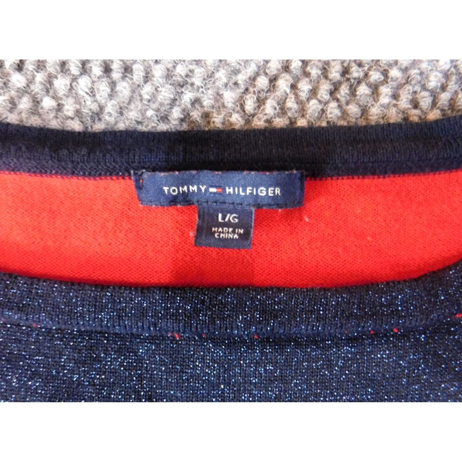 Tommy Hilfiger Tommy Hilfiger Womens Sweater L Red Striped Pullover Crew Neck 1/4 Zip Bell Sleeve Classic Casual Size L / US 10 / IT 46 - 6 Thumbnail