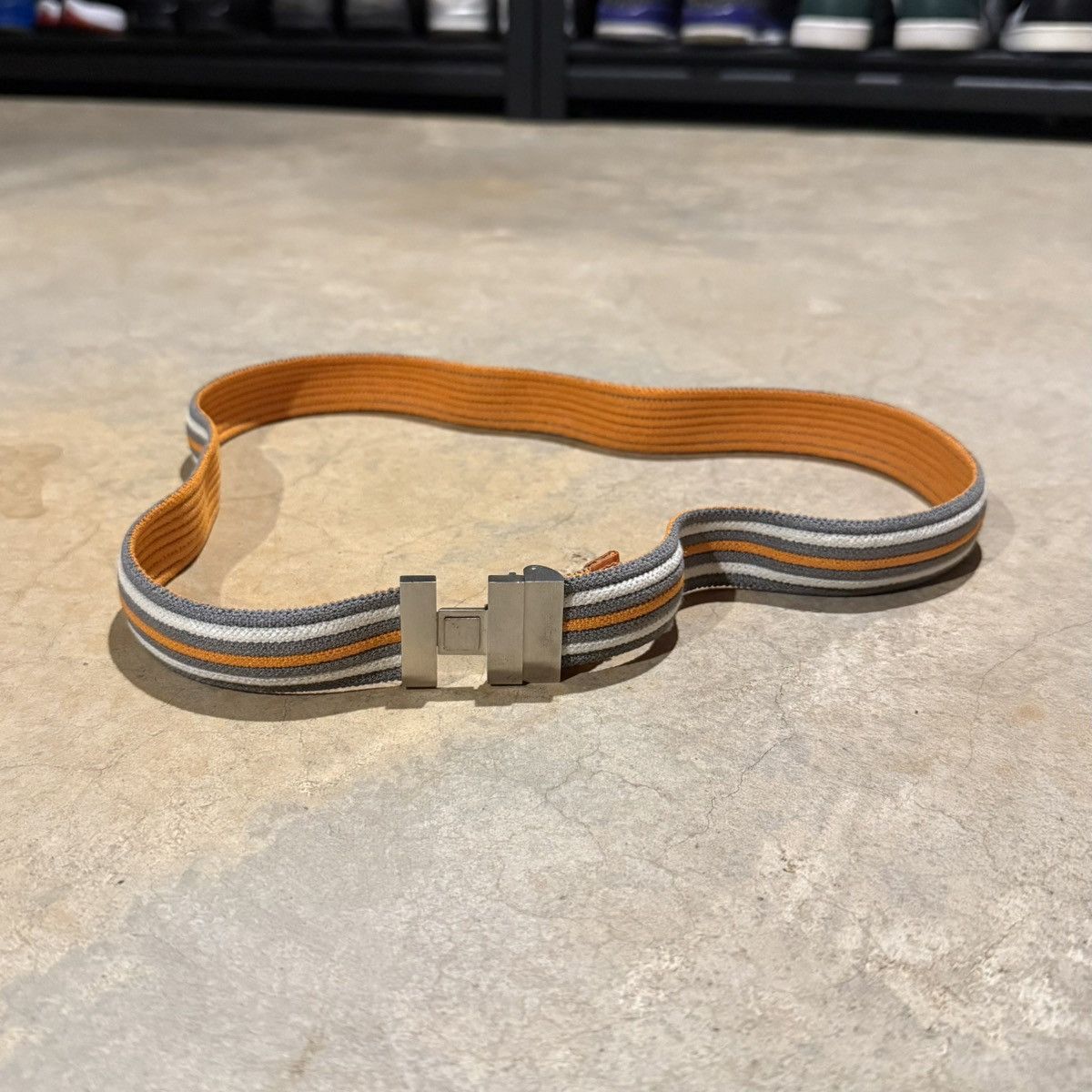 Hermes Hermes H Buckle Canvas Elastic Band Striped Belt Orange Grey Size 30 - 3 Thumbnail