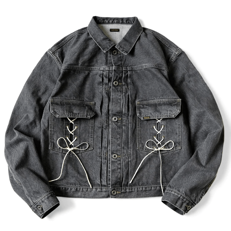 Kapital Kapital 14oz Black Denim Lace-Up Jacket Size US L / EU 52-54 / 3 - 1 Thumbnail