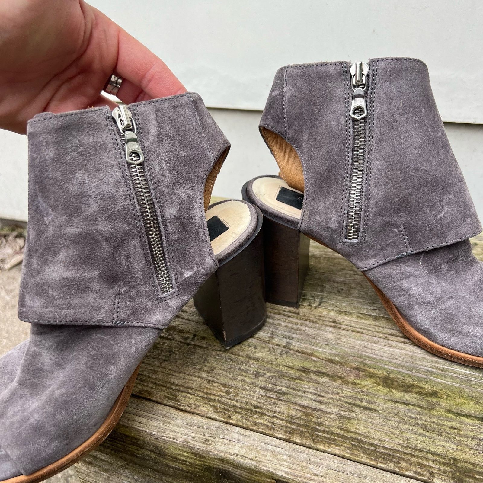 Rag & Bone Rag & Bone Marta Suede Gray Block Heel Leather Shoe Booties Size US 7.5 / IT 37.5 - 8 Thumbnail