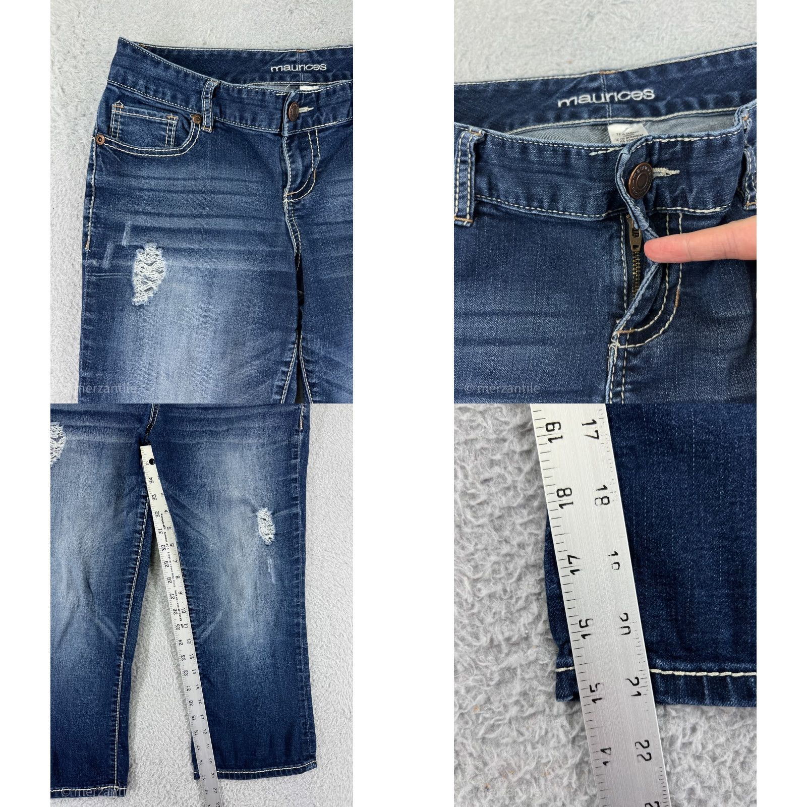 Vintage Maurices Womens Jeans Capri 9 Blue Denim Distressed Embellished Low Rise 5-Pocket Regular Size 30" / US 8 / IT 44 - 8 Thumbnail
