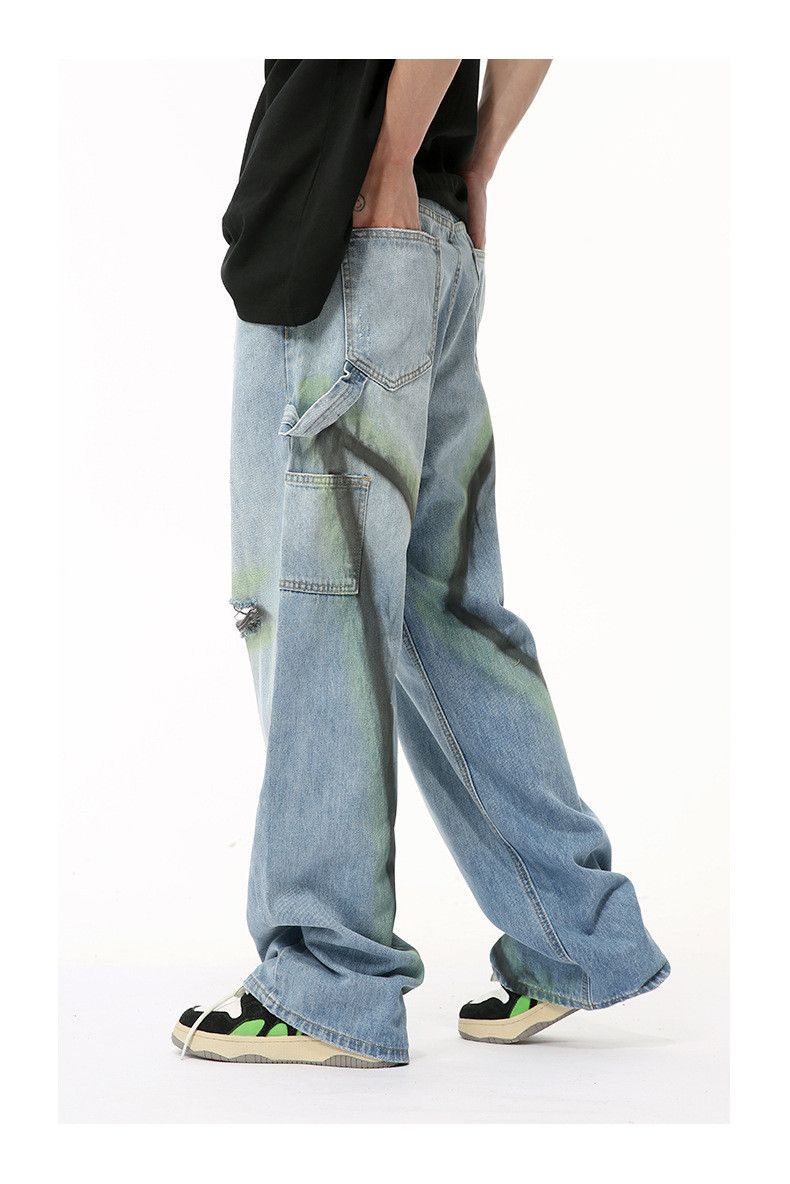 Japanese Brand × Jean Street hip-hop graffiti contrast color ripped straight jeans Size US 32 / EU 48 - 4 Thumbnail
