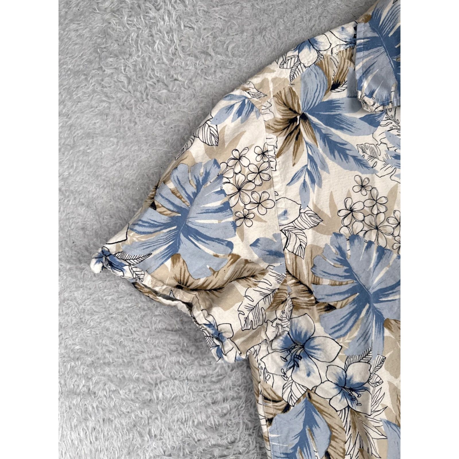 Olive Oliver & Burke Shirt Men Medium Blue Beige Floral Button Up Cotton Hawaiian Size US M / EU 48-50 / 2 - 3 Thumbnail