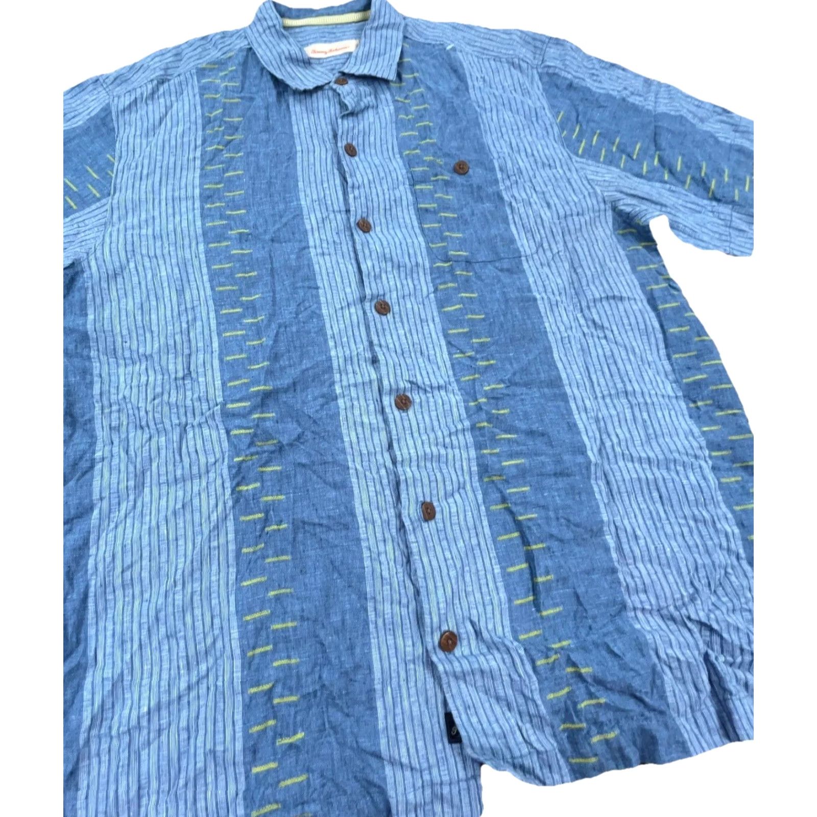 Tommy Bahama VINTAGE Tommy Bahama Shirt Men Large Blue Striped Linen Button-Up Casual Beachwear Summer Mens Size US L / EU 52-54 / 3 - 4 Thumbnail
