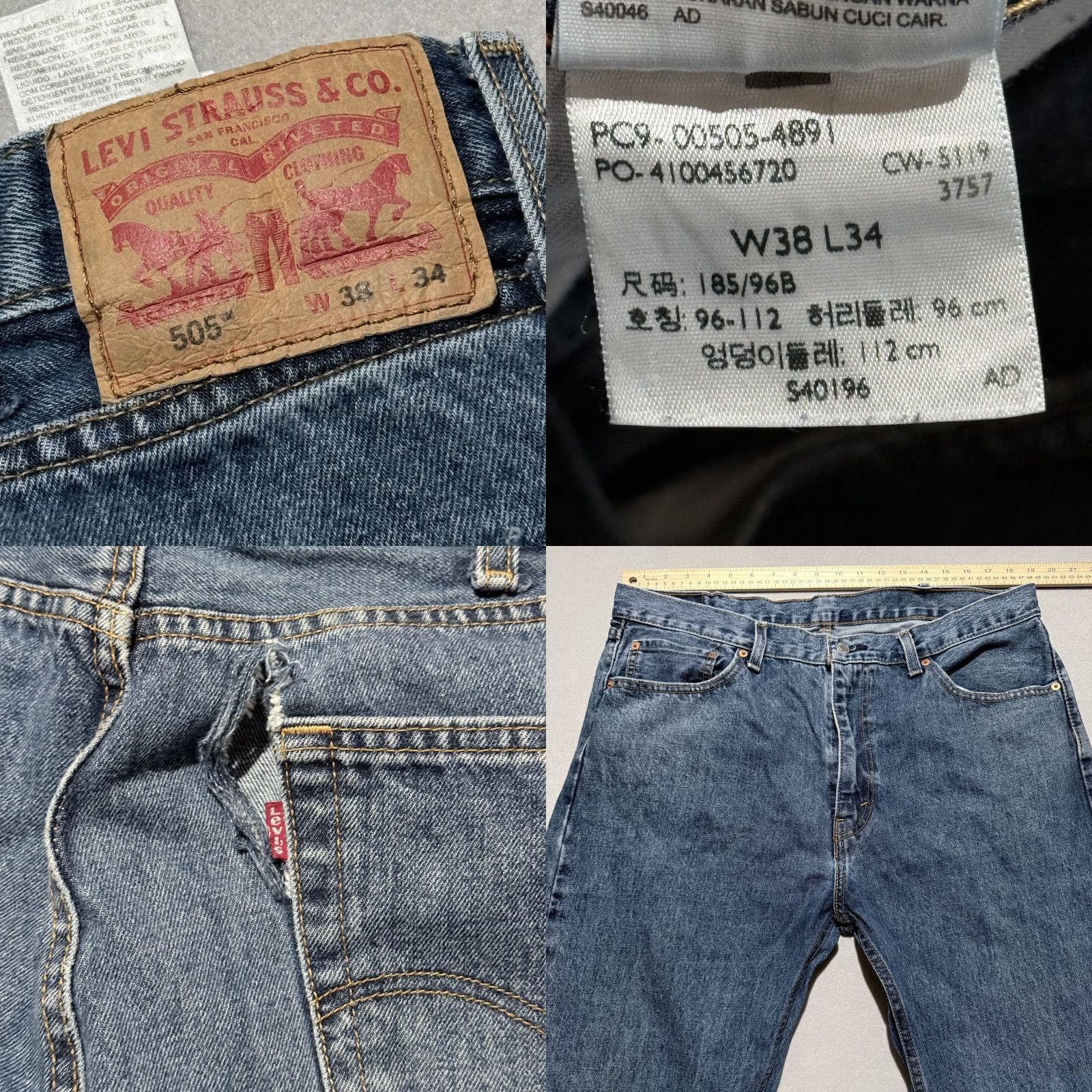 Levi's Levi's 505 Jeans Men Blue Denim Mid Rise Straight Classic Zip Fly 38x34 Size US 38 / EU 54 - 8 Thumbnail