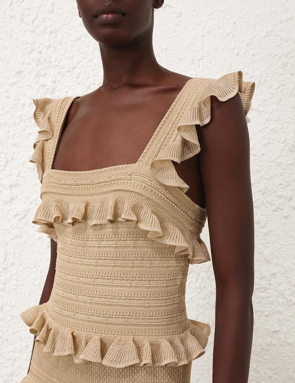 Zimmermann oc11z0825 Illuminate Lace Frill Midi Dress in Beige Size M / US 6-8 / IT 42-44 - 5 Thumbnail