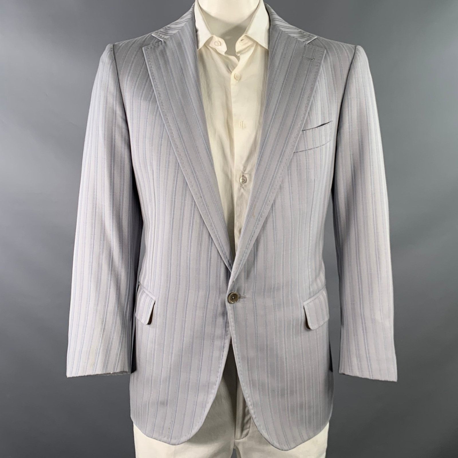 Other ASTOR & BLACK 44 Grey Blue Stripe Single Breasted Sport Coat Size 44R - 1 Thumbnail