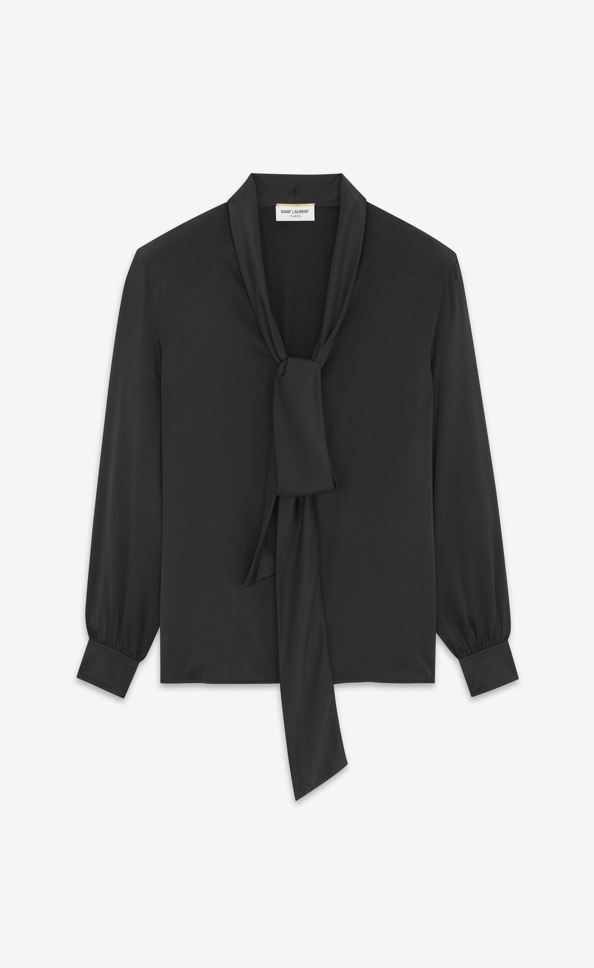 Saint Laurent Paris o1bcso1str1224 Lavalliere Neck Shirt In Silk Satin in Black Size US M / EU 48-50 / 2 - 1 Thumbnail