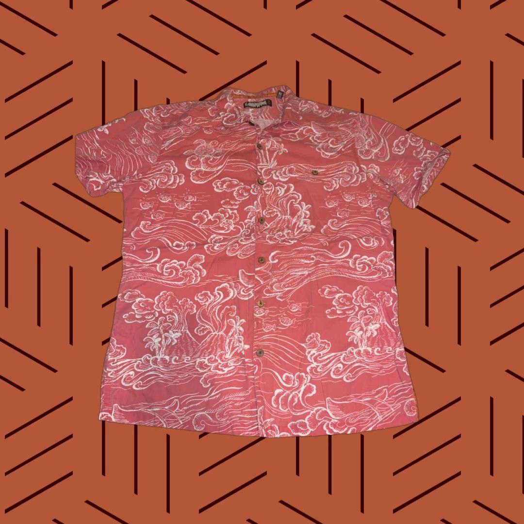 ALOHAS VINTAGE Kahala Hawaiian Aloha Waves Fish Coral Pattern Shirt Adult M Red Regular Button-Up Short Sleeve Pocket Mens Size US M / EU 48-50 / 2 - 1 Thumbnail