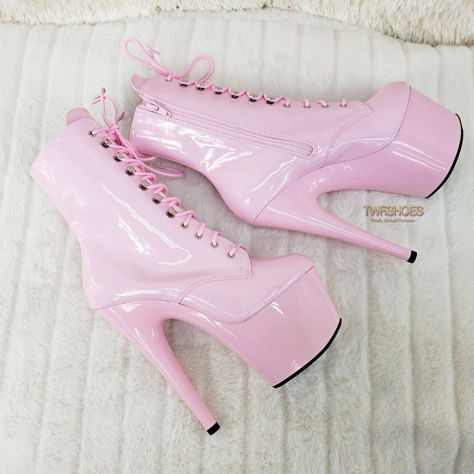 Other Adore 1020 Baby Pink Patent 7" Heel Platform Ankle Boots (U Size US 12 / IT 42 - 2 Thumbnail