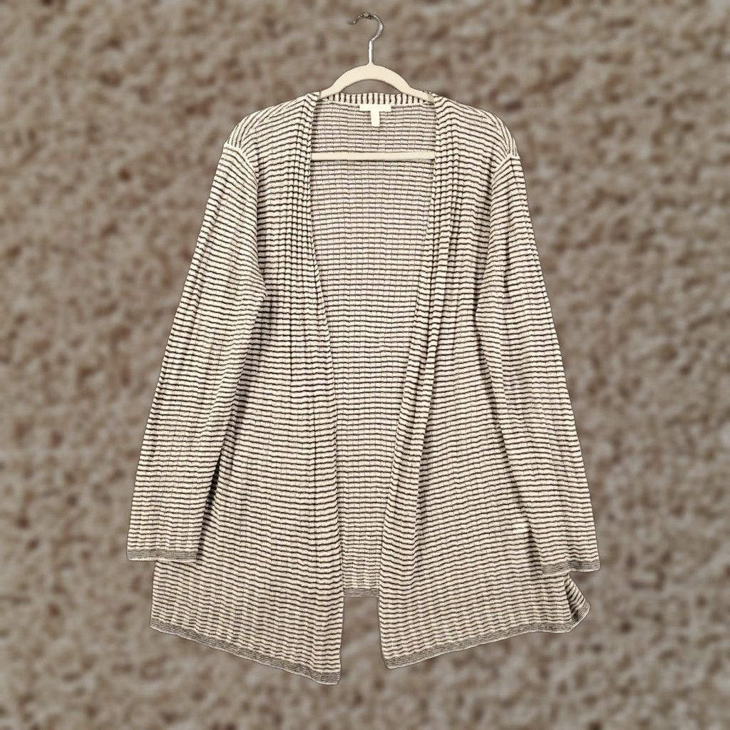 Eileen Fisher Eileen Fisher Cardigan Womens Medium Linen Blend Striped Sheer Black White Size M / US 6-8 / IT 42-44 - 1 Thumbnail