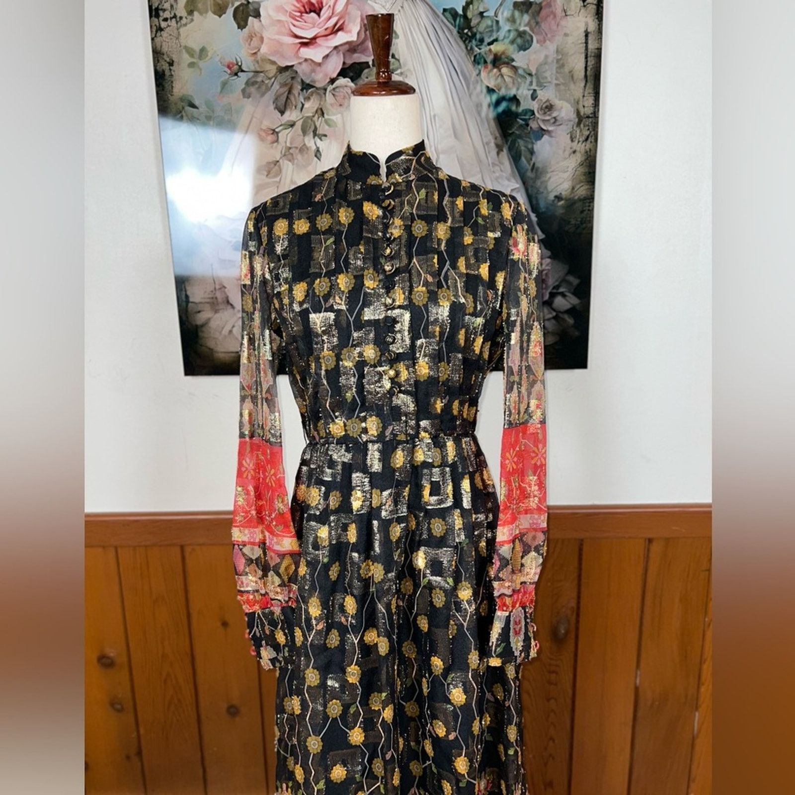 Vintage Vintage 1970s Couture Designer I.Magnin Silk Evening Gown! Size L / US 10 / IT 46 - 3 Thumbnail