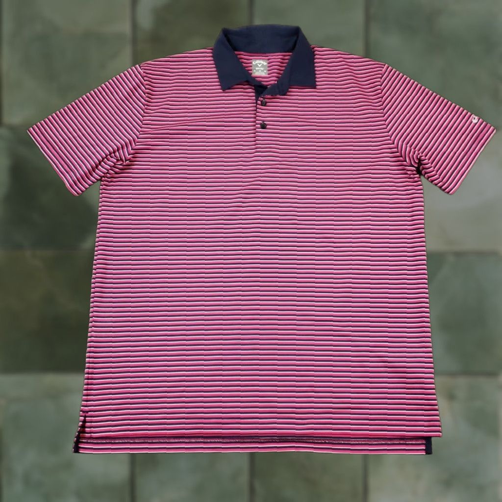 Callaway Callaway Golf Polo Shirt Mens XL Pink Blue Striped Short Sleeve Stretch Size US XL / EU 56 / 4 - 1 Thumbnail