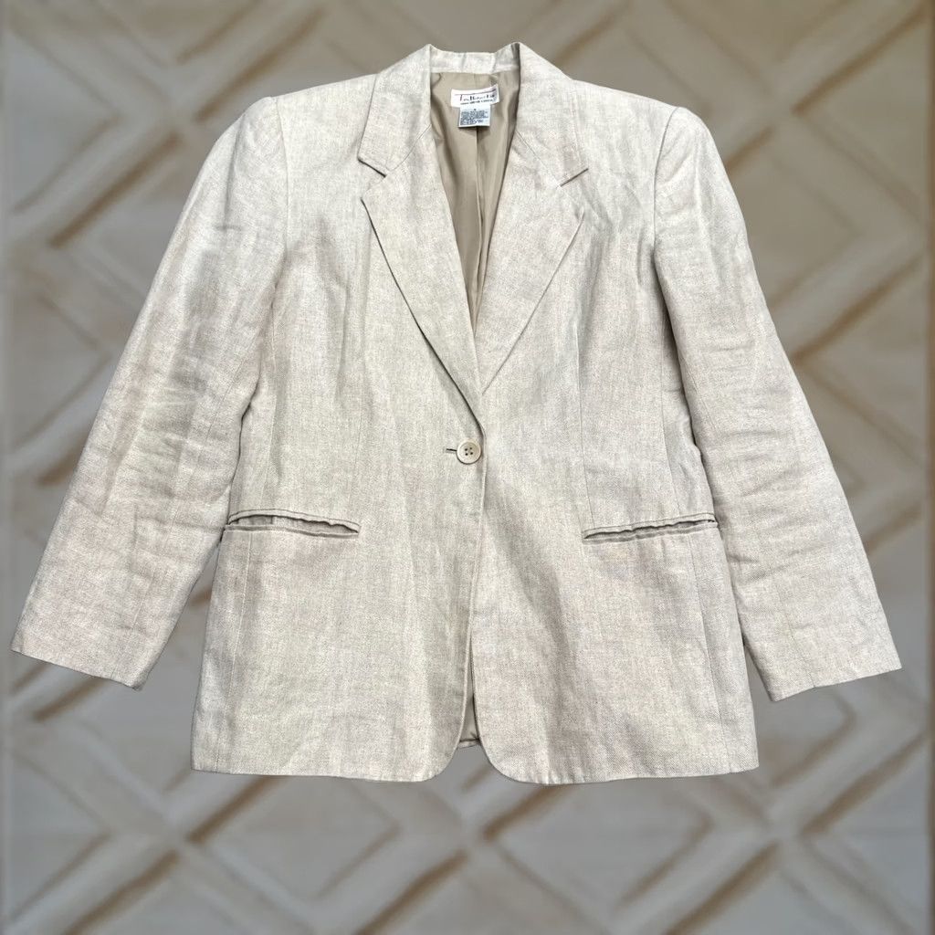Talbots Vintage Talbots Blazer Jacket Womens 6 Beige Irish Linen Single Breasted 90s Y2K Size M / US 6-8 / IT 42-44 - 1 Thumbnail
