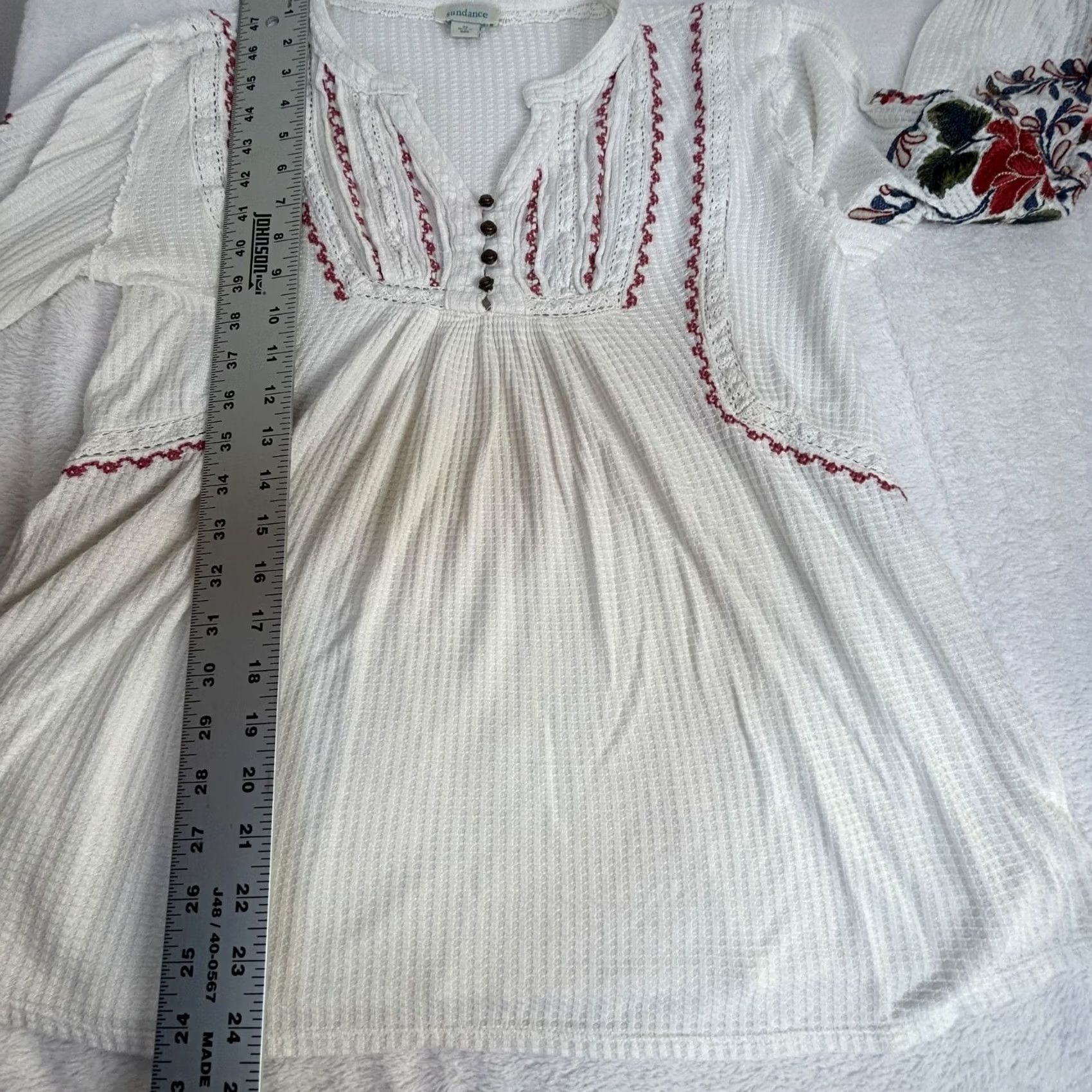 Vintage Sundance Womens White Embroidered Peasant Blouse Top Medium Boho Size M / US 6-8 / IT 42-44 - 7 Thumbnail