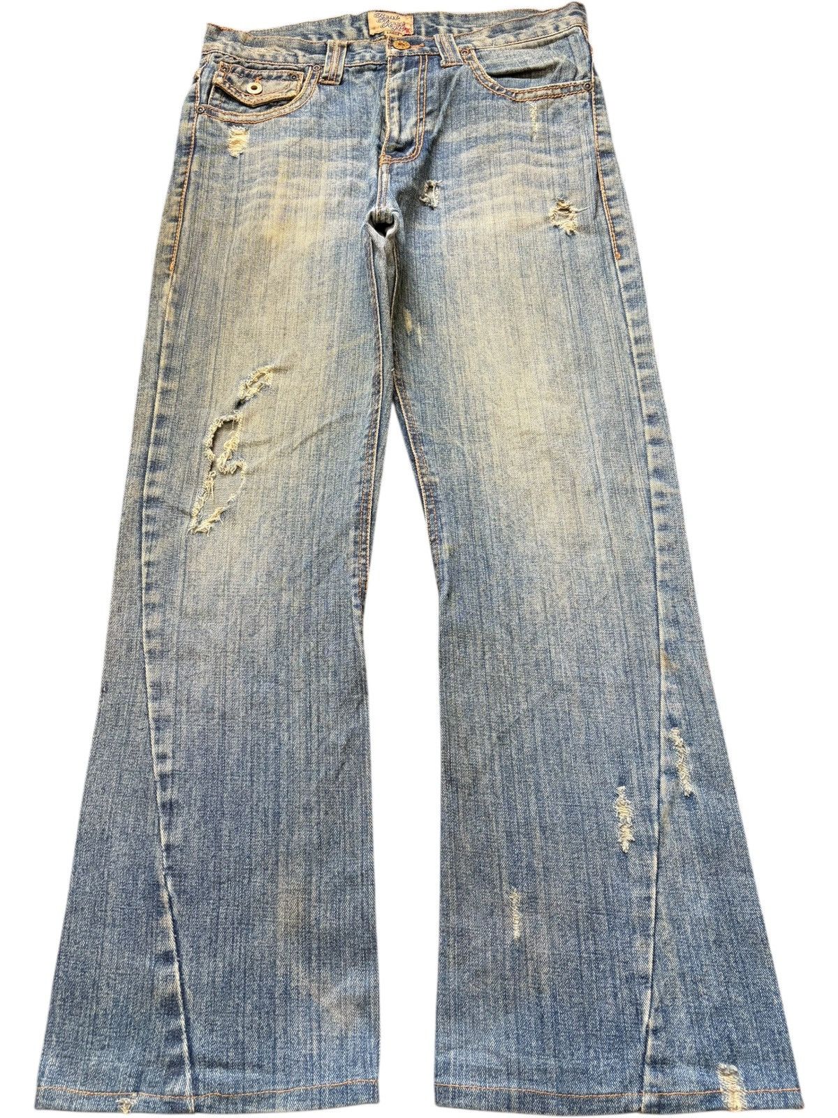 If Six Was Nine Vintage Japanese Nylaus Mud Wash Distressed Flare Jeans Size US 32 / EU 48 - 1 Thumbnail