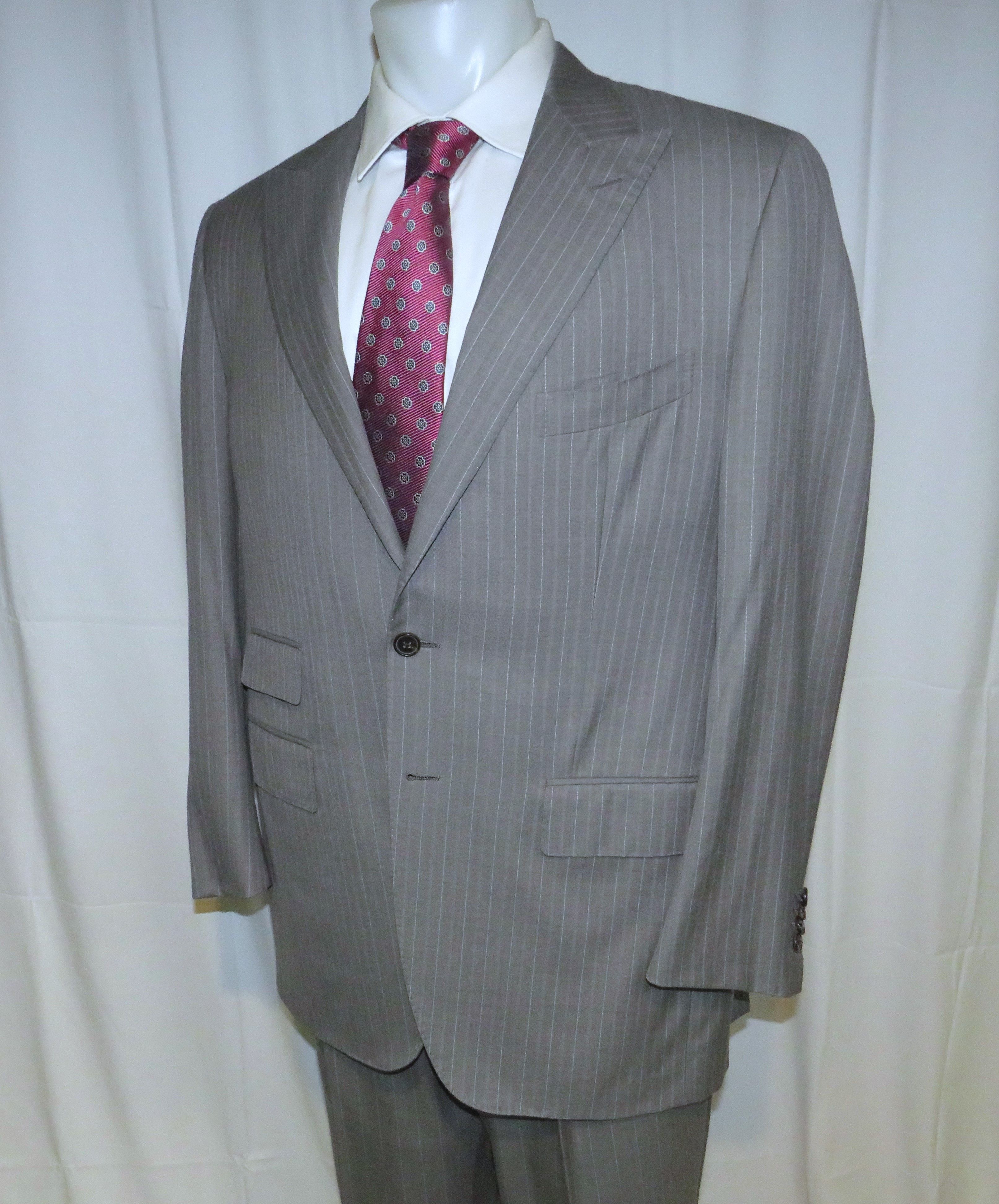 Other Marcello Vero Gray Striped Bespoke Two Button Suit 43R Size 42R - 8 Thumbnail