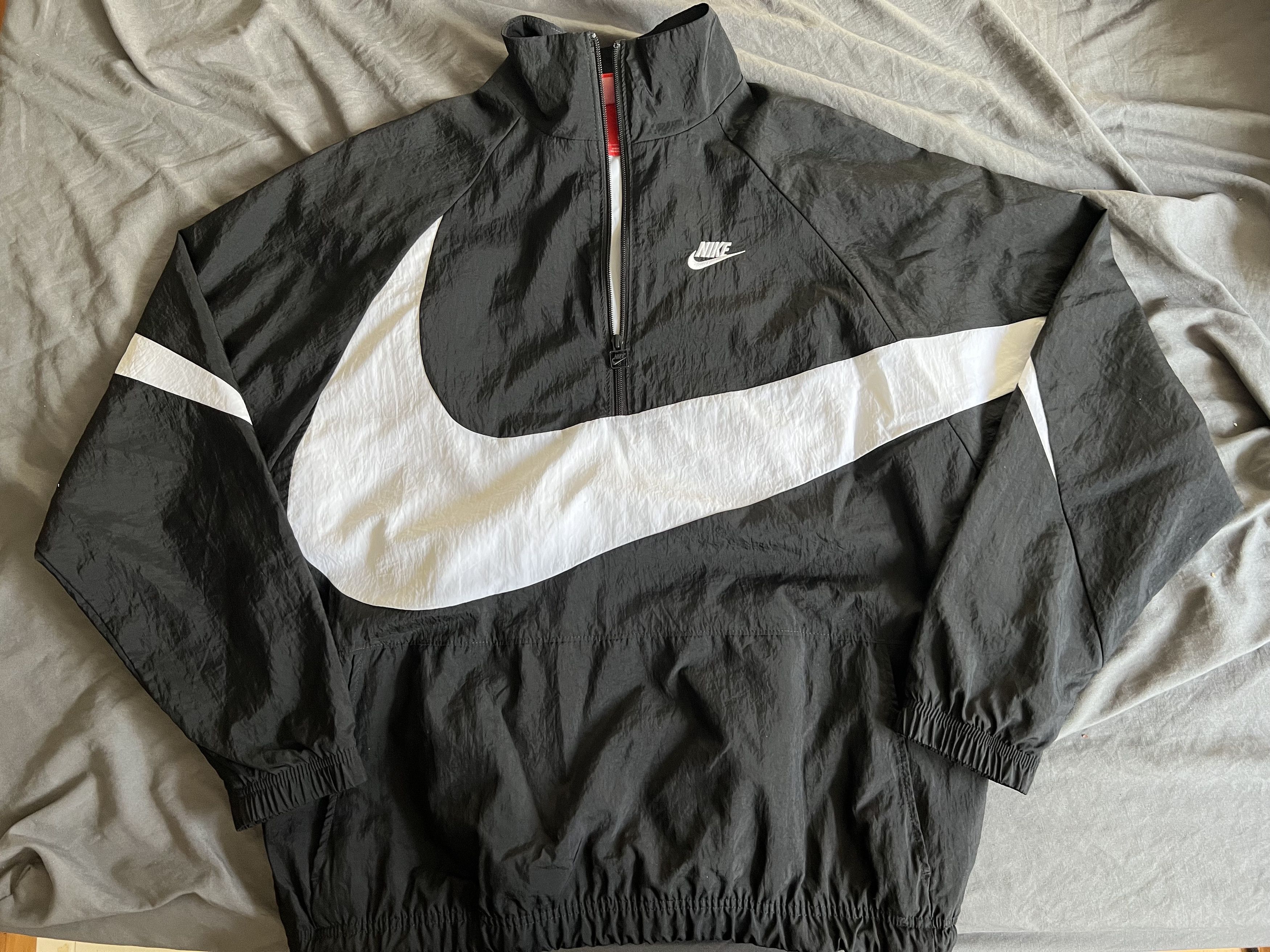 image of Nike Swoosh Packable Jacket Windbreaker Oversized Fit $168 in Black, Men's (Size Small)