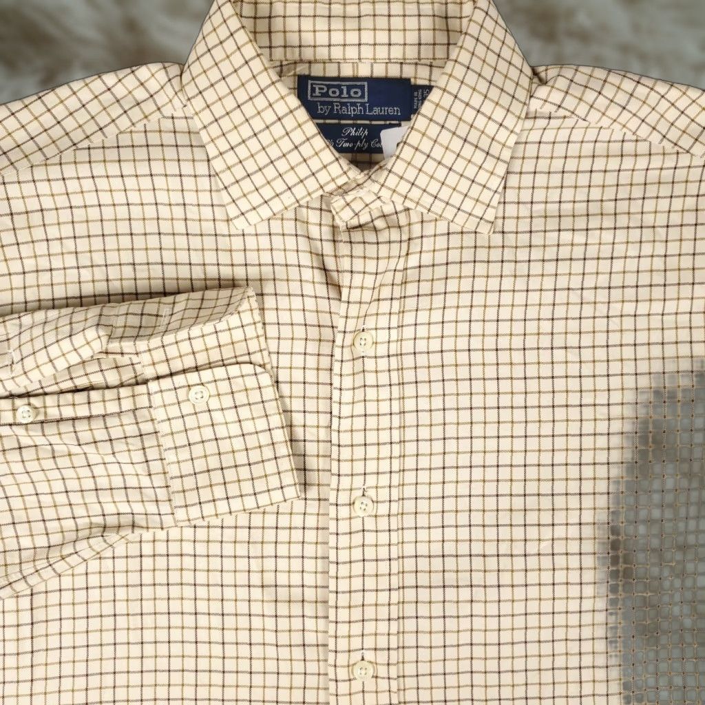 Ralph Lauren Ralph Lauren Dress Shirt Mens 15.5 Beige Check Long Sleeve Button-Down Regular Fit Size 40R - 1 Thumbnail
