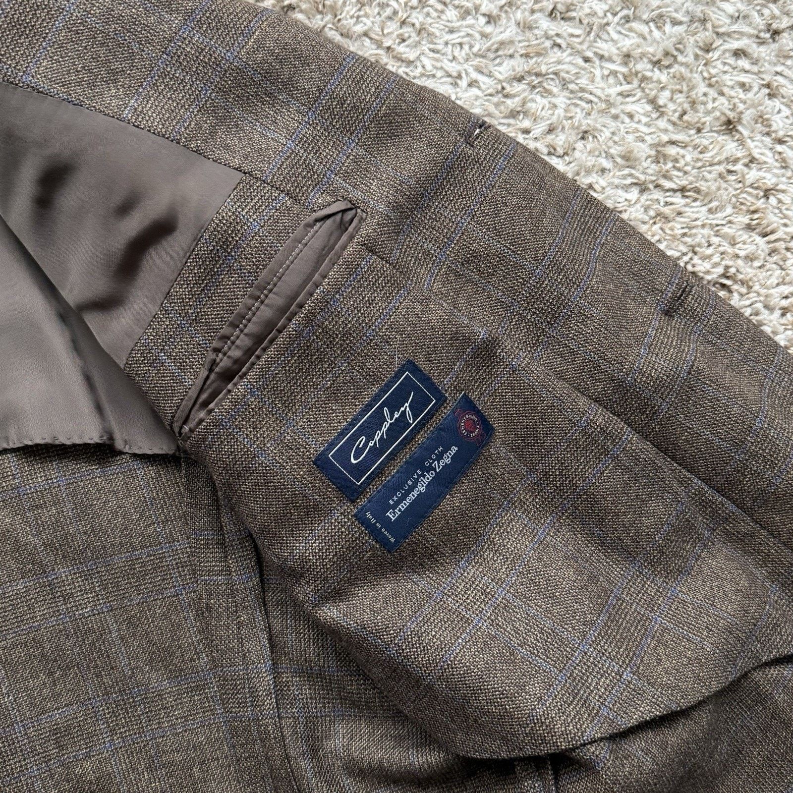 Ermenegildo Zegna × Vintage Ermenegildo Zegna Brown Plaid Suit Jacket 3 Button Wool 44R Size 44R - 6 Thumbnail