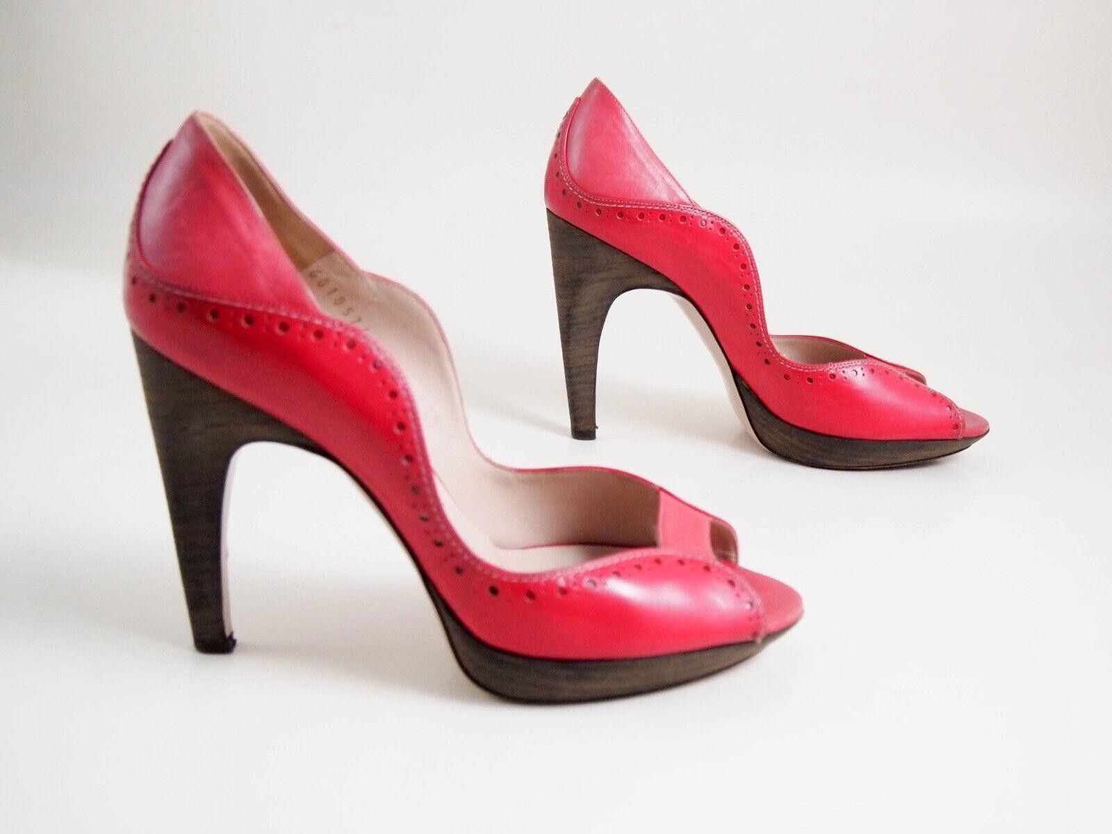 Salvatore Ferragamo Ferragamo Plateau Heels Peep Toe Red Leather EU 38 C US 7.5 Size US 7.5 / IT 37.5 - 6 Thumbnail