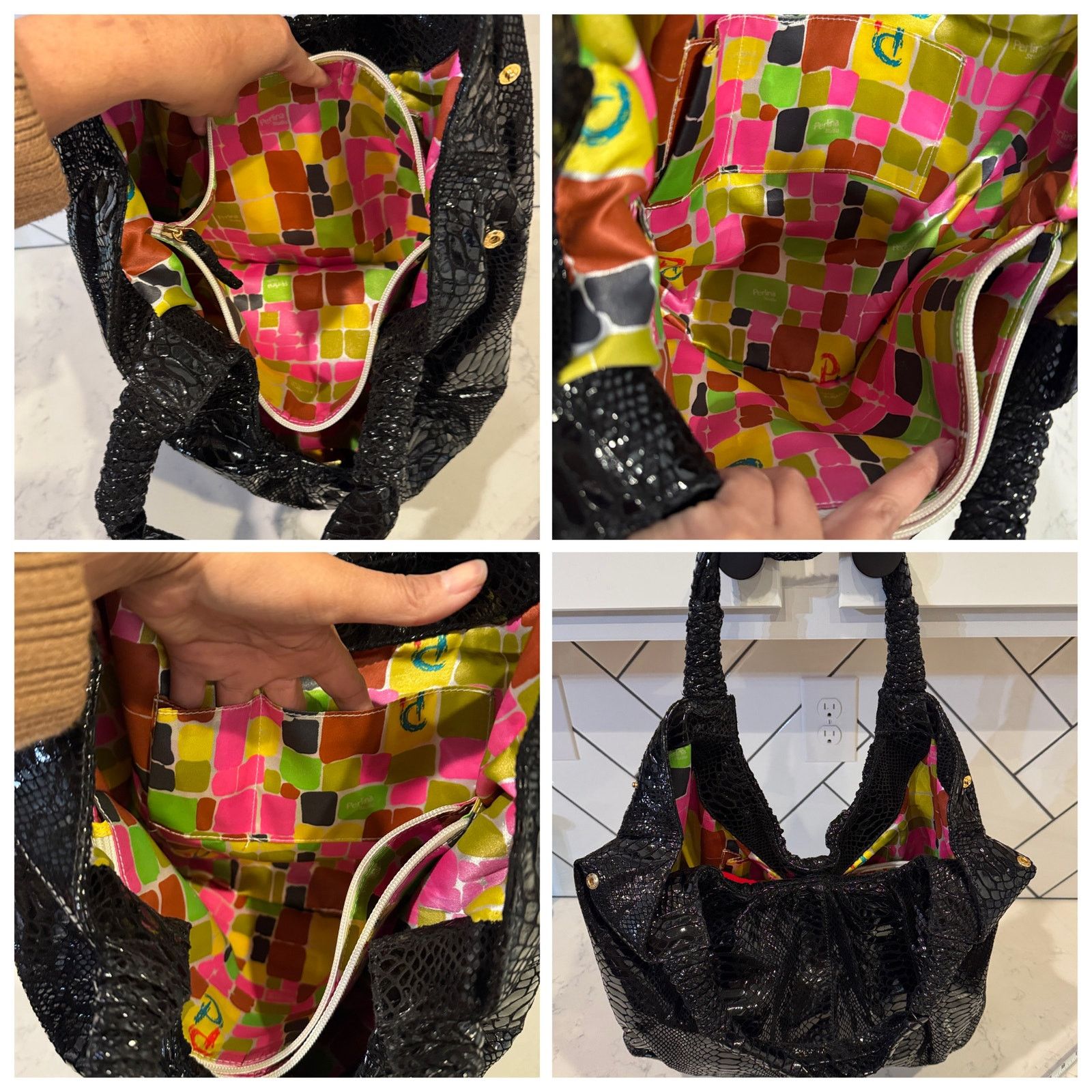 Other Vintage Perlina Y2K black snake skin leather large hobo bag Size ONE SIZE - 18 Thumbnail
