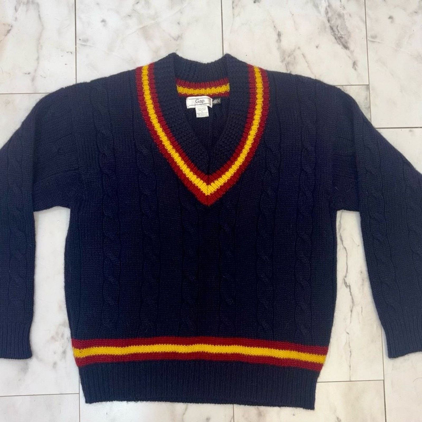 Gap Deadstock 1990s GAP Cable Knit Cricket Sweater Sz L Size XL / US 12-14 / IT 48-50 - 7 Thumbnail