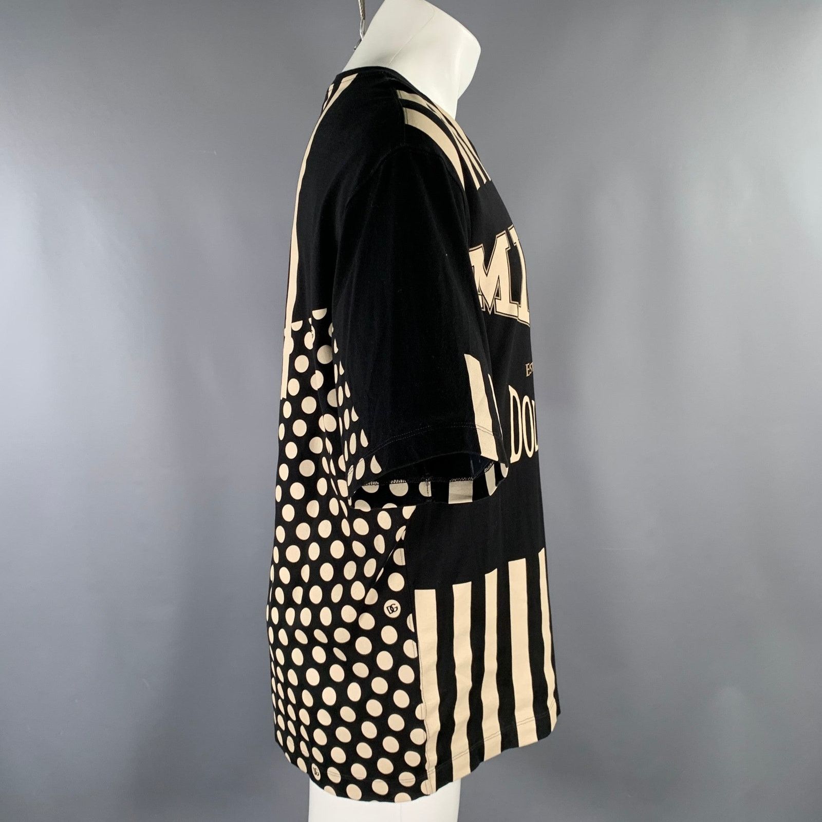 Dolce & Gabbana DOLCE & GABBANA Black White Polka Dot Stripes Cotton Shirt Size US M / EU 48-50 / 2 - 3 Thumbnail