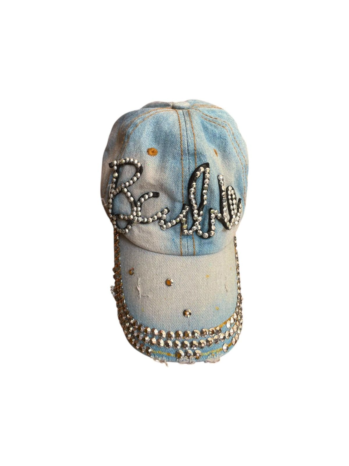 Japanese Brand Distressed Studded Sun Faded Katsuragi Barbie CAP Denim Hat Size ONE SIZE - 5 Thumbnail