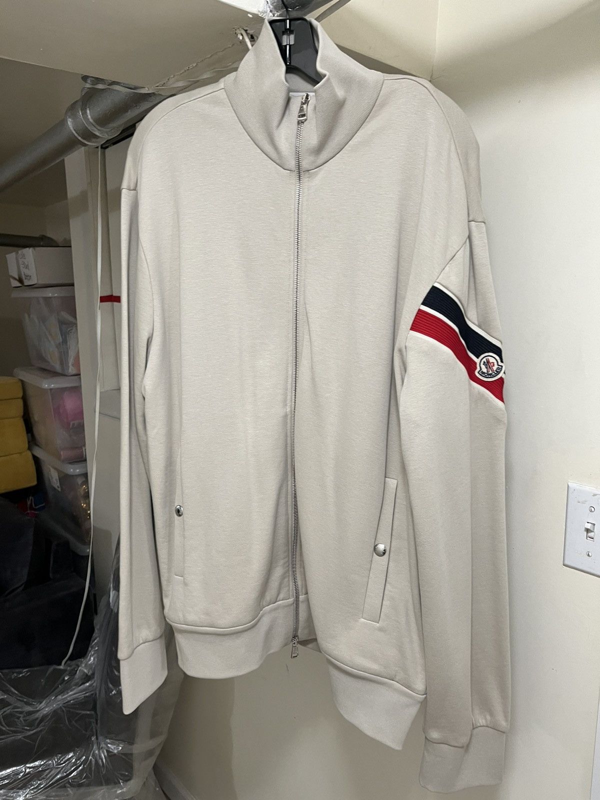 Moncler Moncler Zip Up Jacket With Striped Sleeve Sz XL Size US XL / EU 56 / 4 - 3 Thumbnail