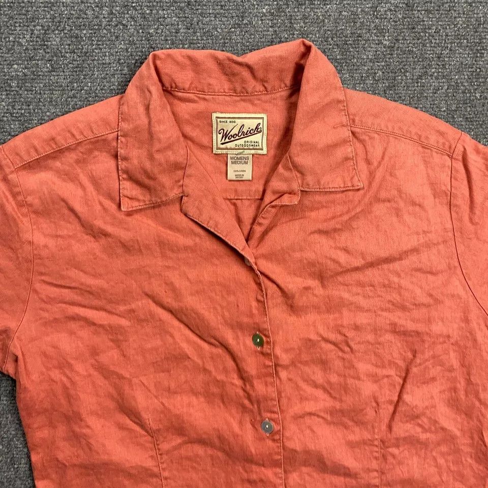 Other Woolrich Top Women's Medium Orange Button Up Short Sleeve Size M / US 6-8 / IT 42-44 - 2 Thumbnail