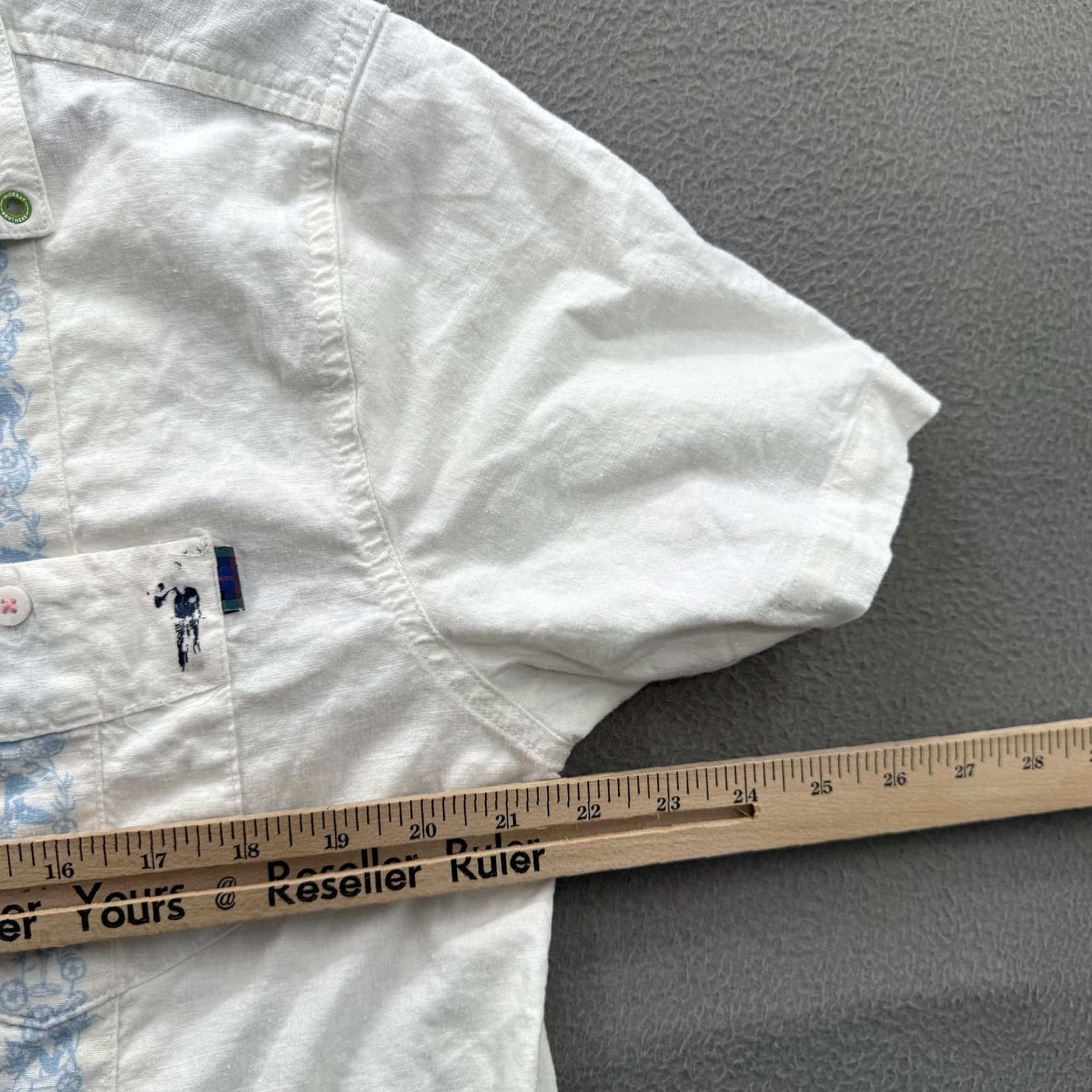 Vintage William Murray Shirt Mens M White Short Sleeve Button-Up Golf Guayabera Embroidered Pockets Linen-Viscose Lightweight Summer Size US M / EU 48-50 / 2 - 4 Thumbnail