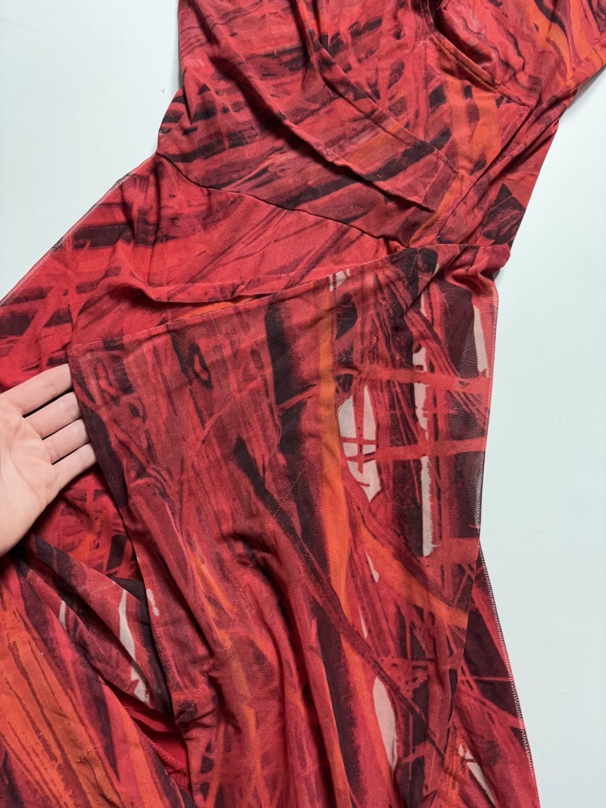 Vintage VINTAGE 90s MIDI MESH PRINTED RUFFLE NATURE DRESS Size M / US 6-8 / IT 42-44 - 8 Thumbnail