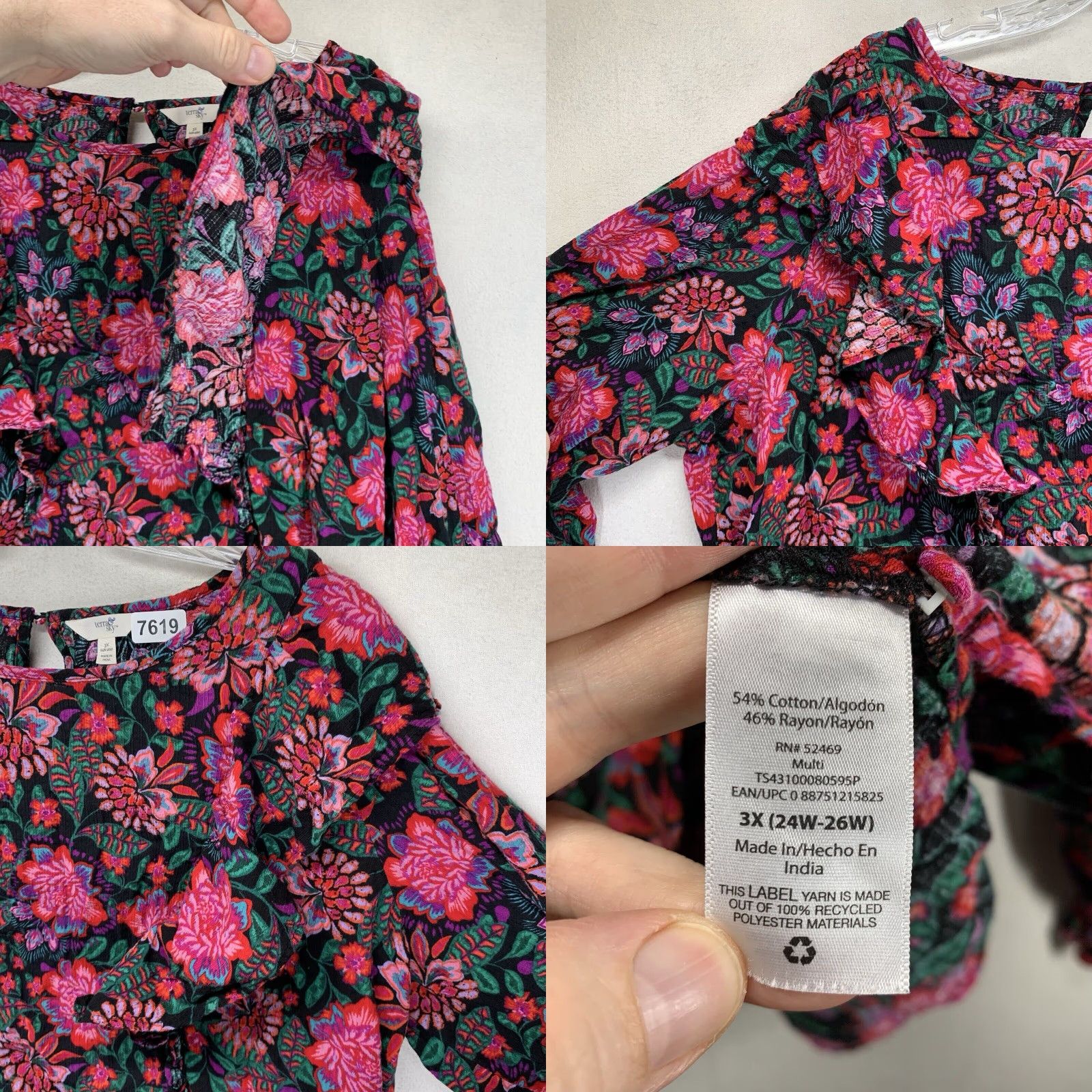 Vintage VINTAGE Women's 3X Floral Blouse Cotton Rayon Bohemian Summer Party/Cocktail Casual Wear Size XXL / US 16-18 / IT 52-54 - 8 Thumbnail