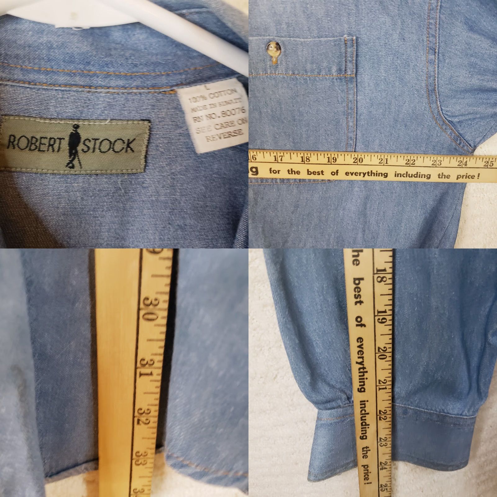 Denime Robert Stock Men's L Classic Chambray Denim Button Down Shirt Size US L / EU 52-54 / 3 - 8 Thumbnail