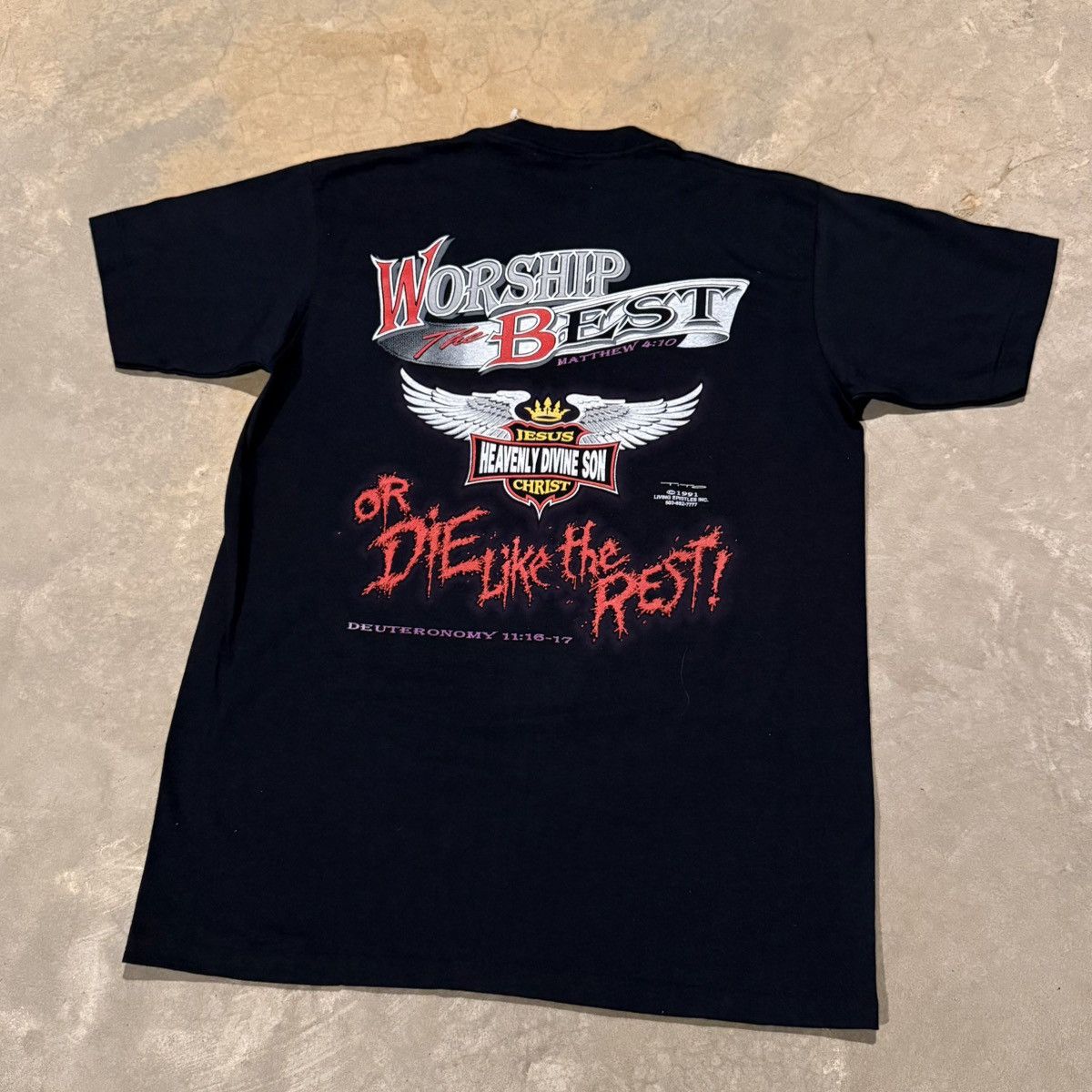 Vintage Deadstock Vintage 1991 Living Epistles Born To Die Jesus Tee Size US L / EU 52-54 / 3 - 11 Thumbnail