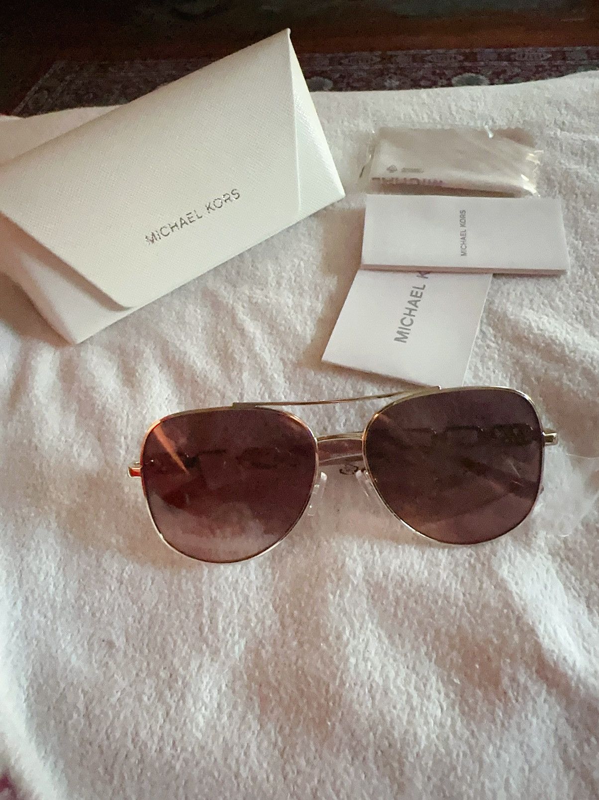 Michael Kors MICHAEL KORS MK1121 CHIANTI SUNGLASSES LIGHT GOLD BROWN GREY Size ONE SIZE - 8 Thumbnail