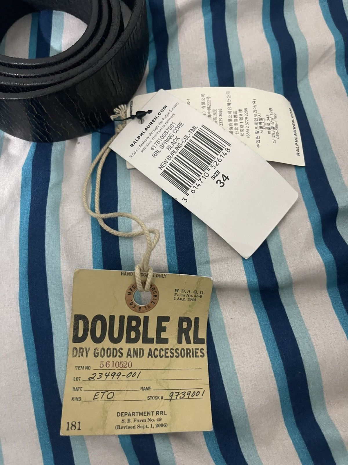 RRL Ralph Lauren RRL Double RL “New Burling” Black Leather Belt Size 34 - 4 Thumbnail