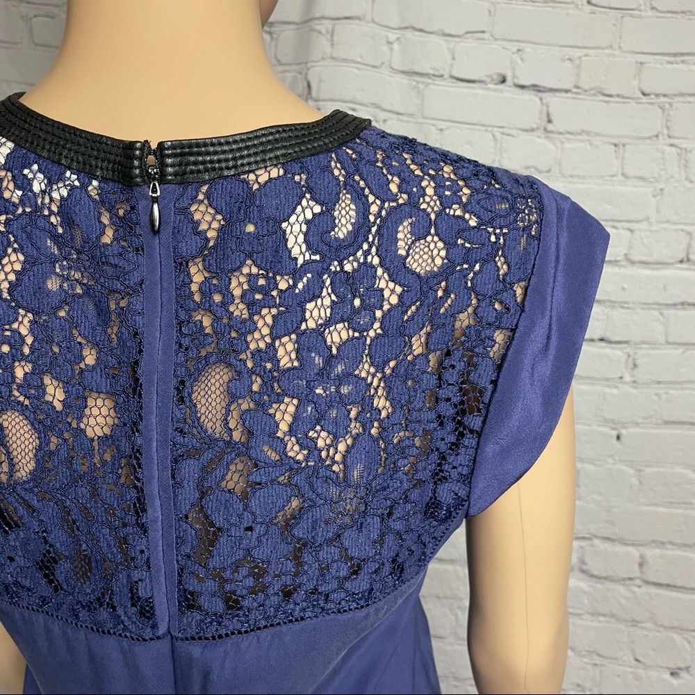 Rebecca Taylor Rebecca Taylor Sleeveless Lace Insert Silk Blue Top Size 2 Size XS / US 0-2 / IT 36-38 - 4 Thumbnail