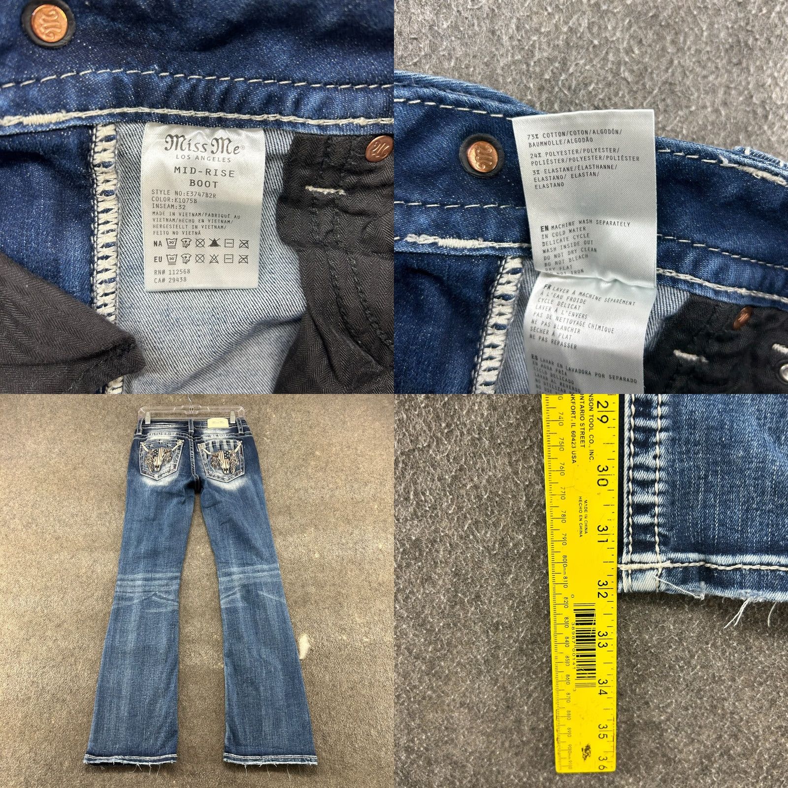 Miss Me Miss Me Jeans Womens 26 Blue Mid Rise Bootcut Medium Wash Bling Rhinestone Sequin Embroidered Buffalo Rock Western Jeans Size 26" / US 2 / IT 38 - 8 Thumbnail