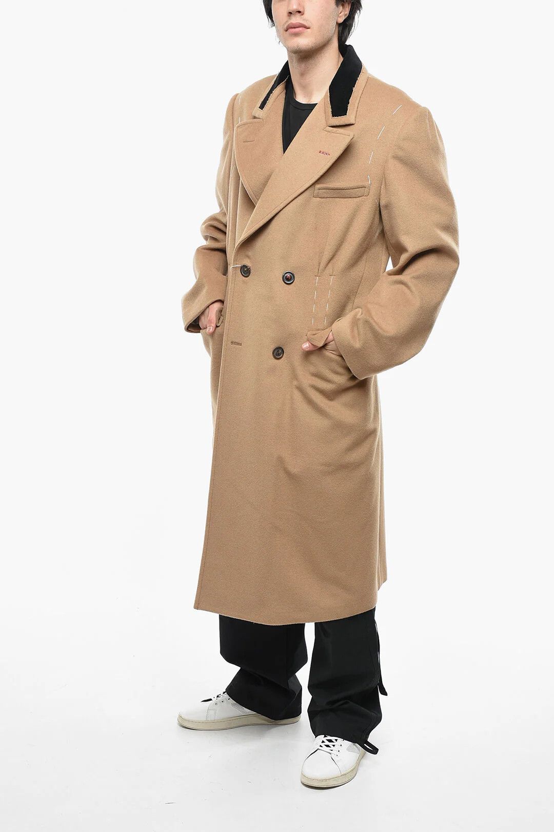 Maison Margiela og1mm0326 Double-Breasted Camel Wool-Blend Coat in Beige Size US XS / EU 42 / 0 - 4 Thumbnail