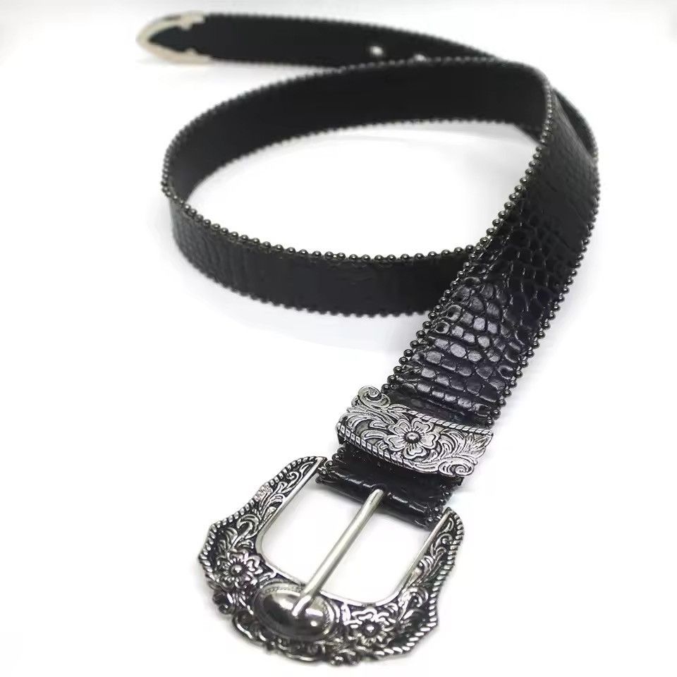 Japanese Brand Vintage style western silver crocodile pu leather belt Size 32 - 9 Thumbnail