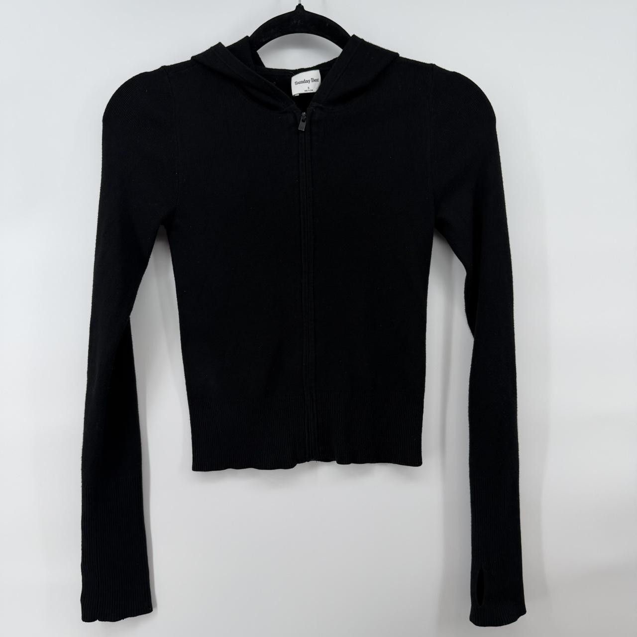 Other Sunday Best Black Ribbed Zip Up Hoodie Cropped Cardigan Size S / US 4 / IT 40 - 2 Thumbnail
