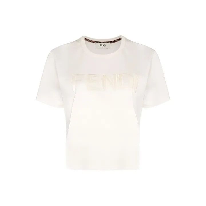 Fendi Fendi Logo Embroidered White Short Sleeve T-Shirt 0079 Size S / US 4 / IT 40 - 1 Thumbnail